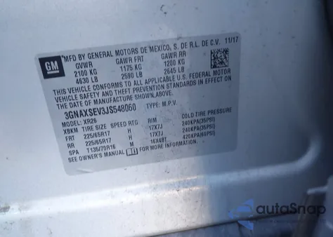 2018 Chevrolet Equinox Lt from USA, damaged, VIN 3GNAXSEV3JS548060